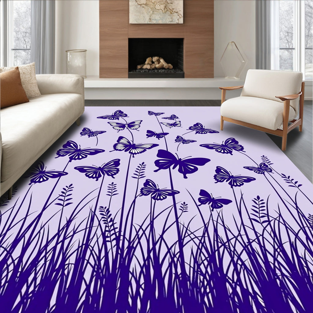 Deep Purple Butterfly Garden Field Rug