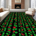 Crimson Red Green Floral Vertical Bands Rug