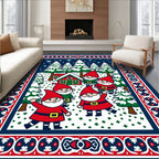 Festive Gnome Winter Forest Scene Rug