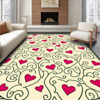 Crimson Heart Swirls On Cream Field Rug