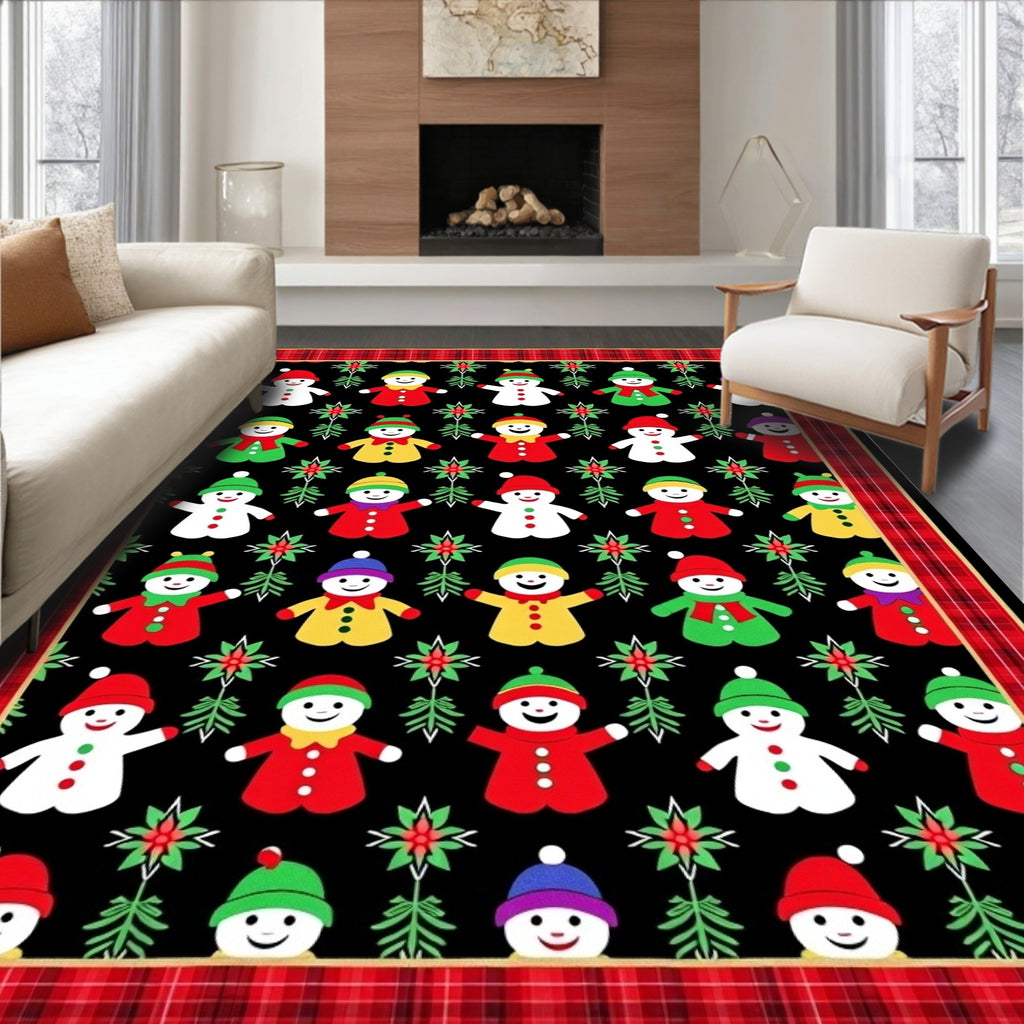 Christmas Snowman Holly Border Rug