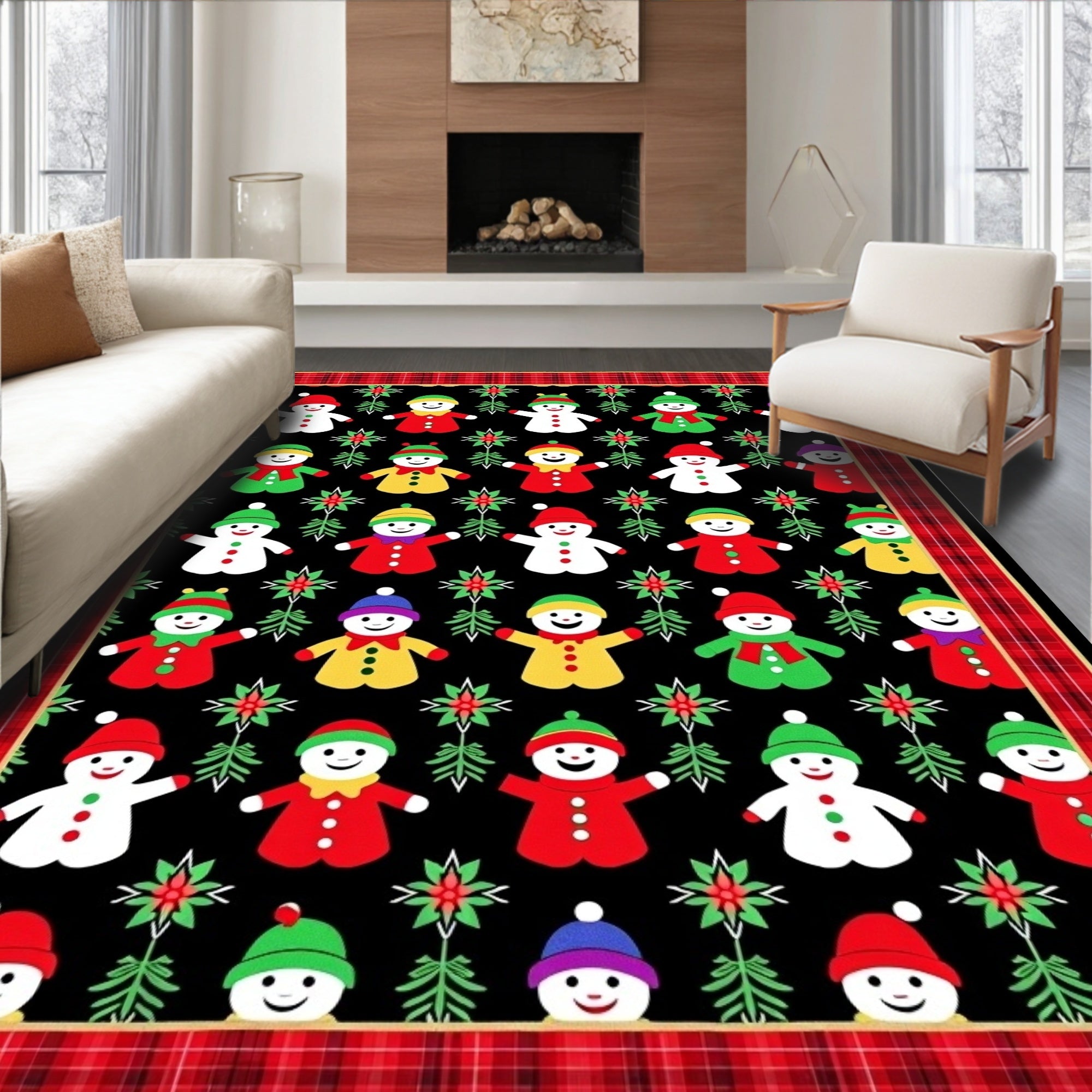 Christmas Snowman Holly Border Rug