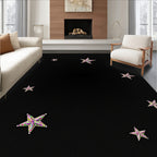 Sparkling Multicolor Star Scatter Across Black Rug