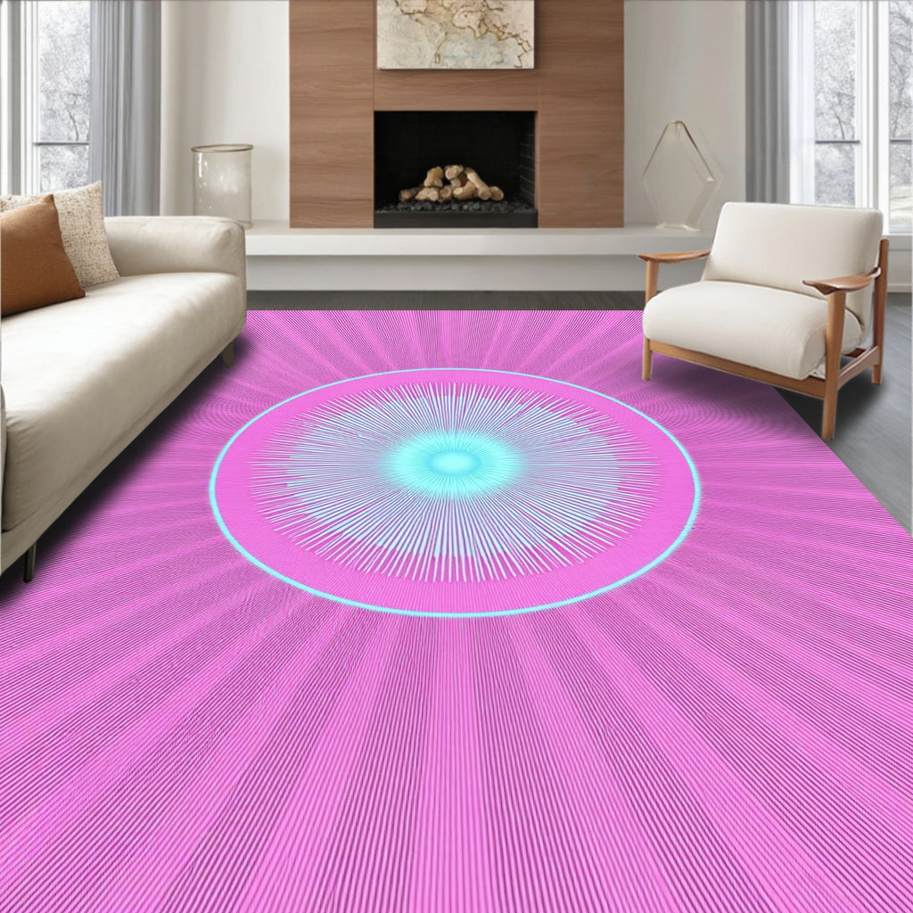 Bright Pink Cyan Burst Circle Rug