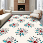 Crimson Blue White Floral Scatter Rug