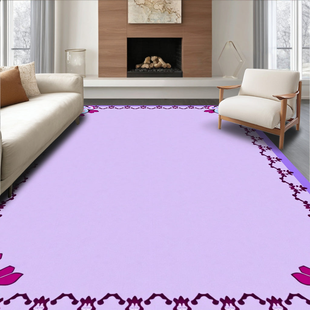Purple Floral Corner Border Rug