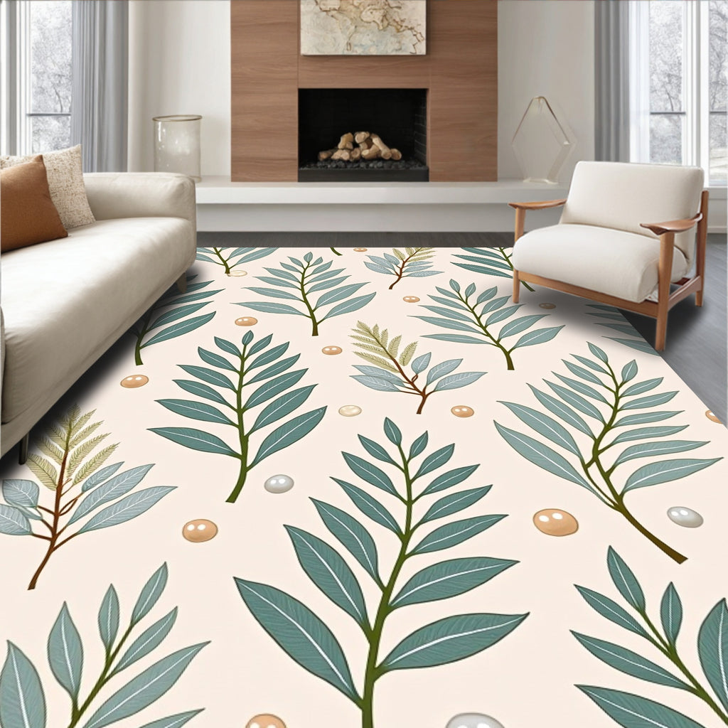 Sage Green Leaf And Pearl Garland Rug