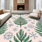 Green Pine Branches Blue Snowflakes Rug