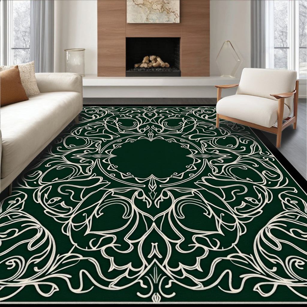Emerald Green Floral Symmetry Rug