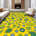 Yellow Teal Botanical Floral Medallion Rug