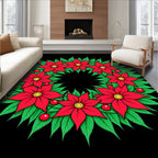Red Poinsettia Green Leaf Wreath Rug