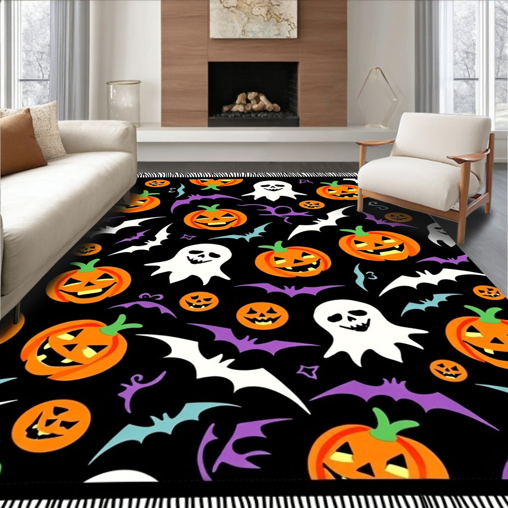 Spooky Jack-o'-lantern Ghost Bat Collage Rug