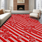 Crimson White Floral Striped Whimsical Rug
