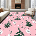Evergreen Tree White Flower Pink Background Rug