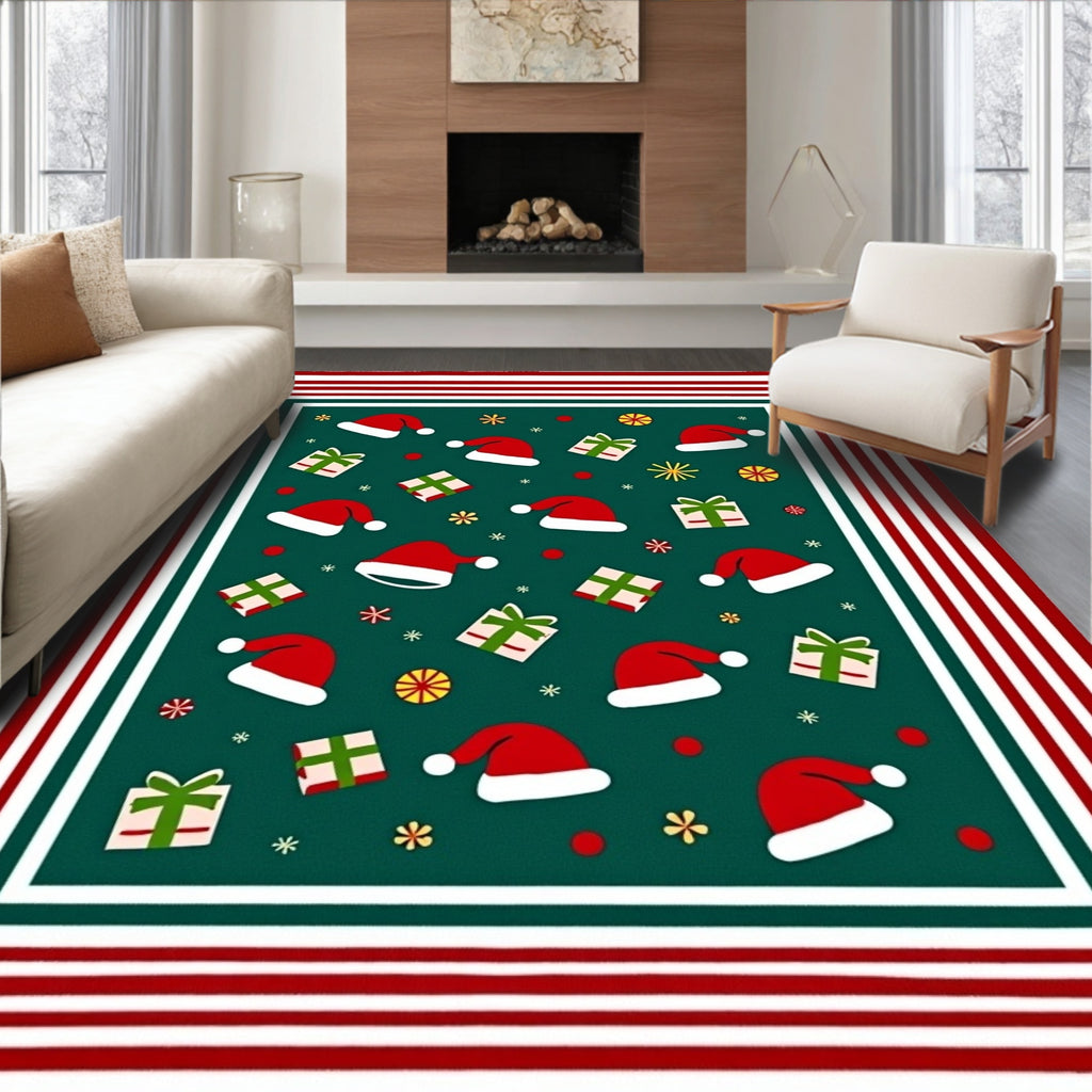 Holiday Hats And Gifts Border Rug