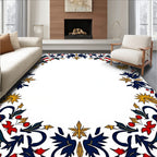 Elegant Navy Red Gold Floral Frame Rug