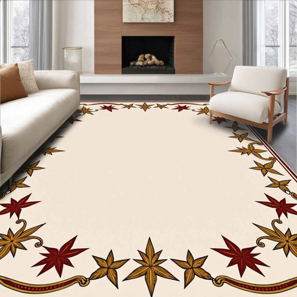 Maroon Gold Star Border Frame Rug