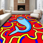 Whimsical Blue Shark Red Swirls Rug