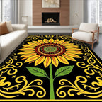 Golden Yellow Sunflower Black Floral Border Rug