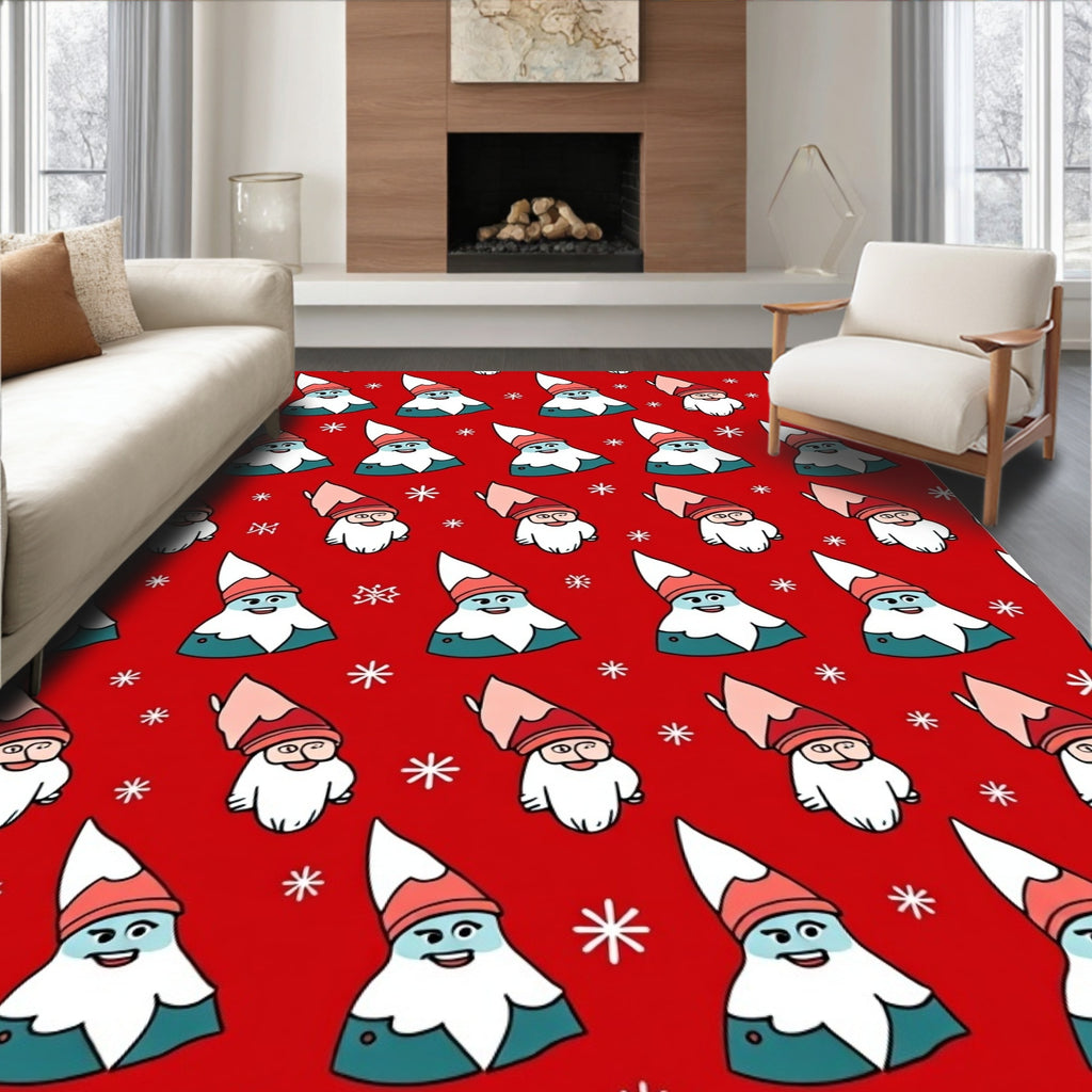 Festive Red Gnome Snowflake Pattern Rug
