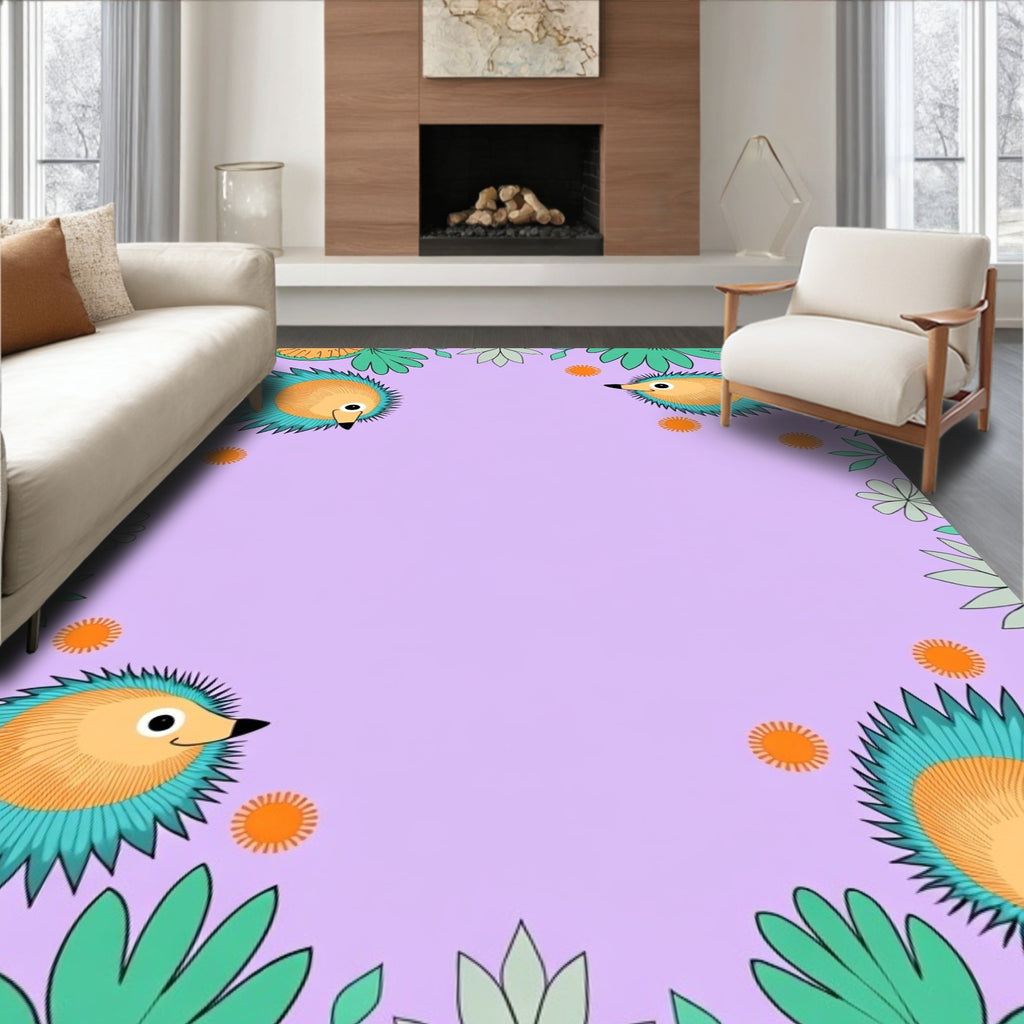 Whimsical Hedgehog Floral Border Rug