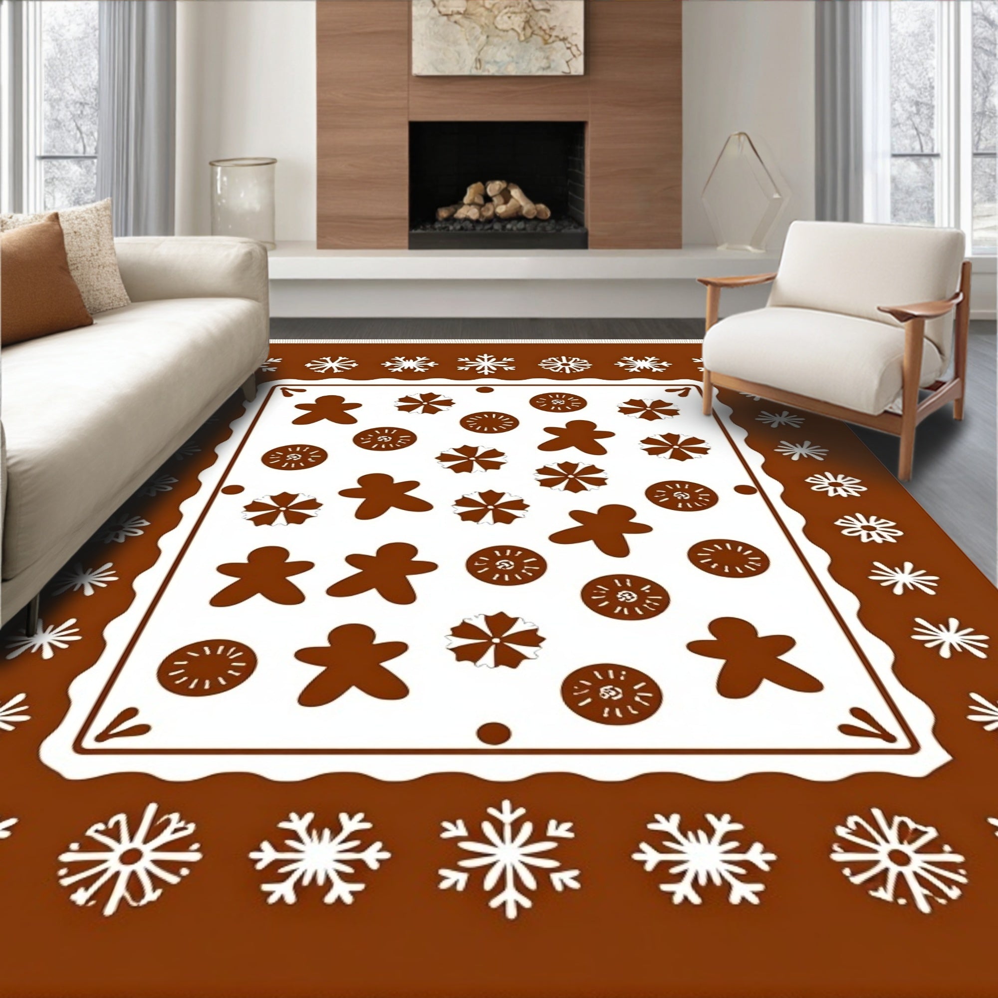 Chocolate Gingerbread Snowflakes Cookies Rug