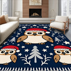 Festive Owls In Santa Hats Stars Rug
