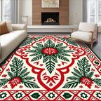 Crimson Green Leaf Medallion Mandala Rug
