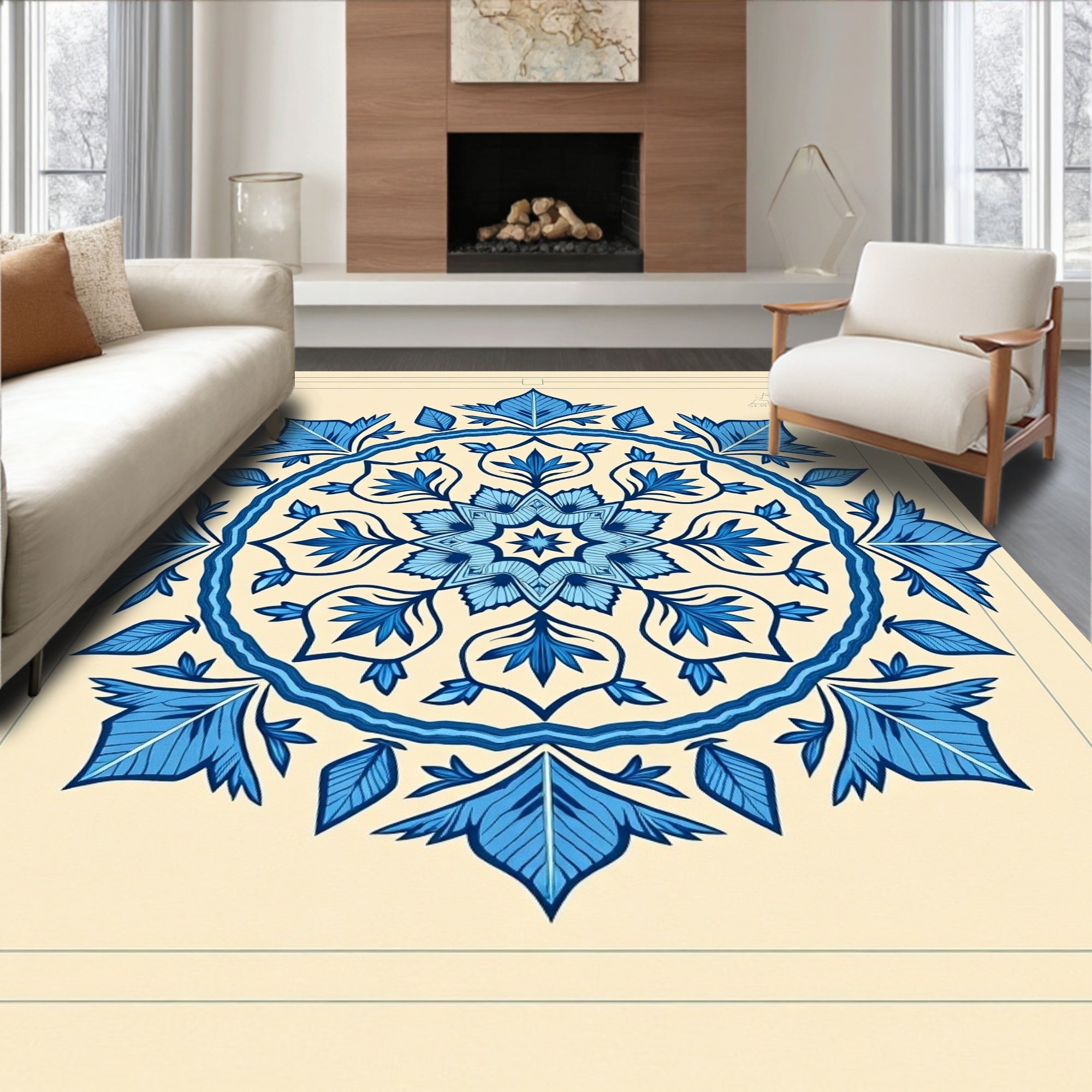 Charming Blue Floral Medallion Rug