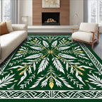 Emerald White Gold Leaf Floral Square Rug