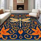 Royal Blue Dragonfly Floral Scroll Rug