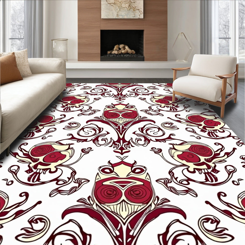 Crimson Skull Baroque Floral Rug