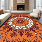 Crimson Floral Medallion on Orange Rug