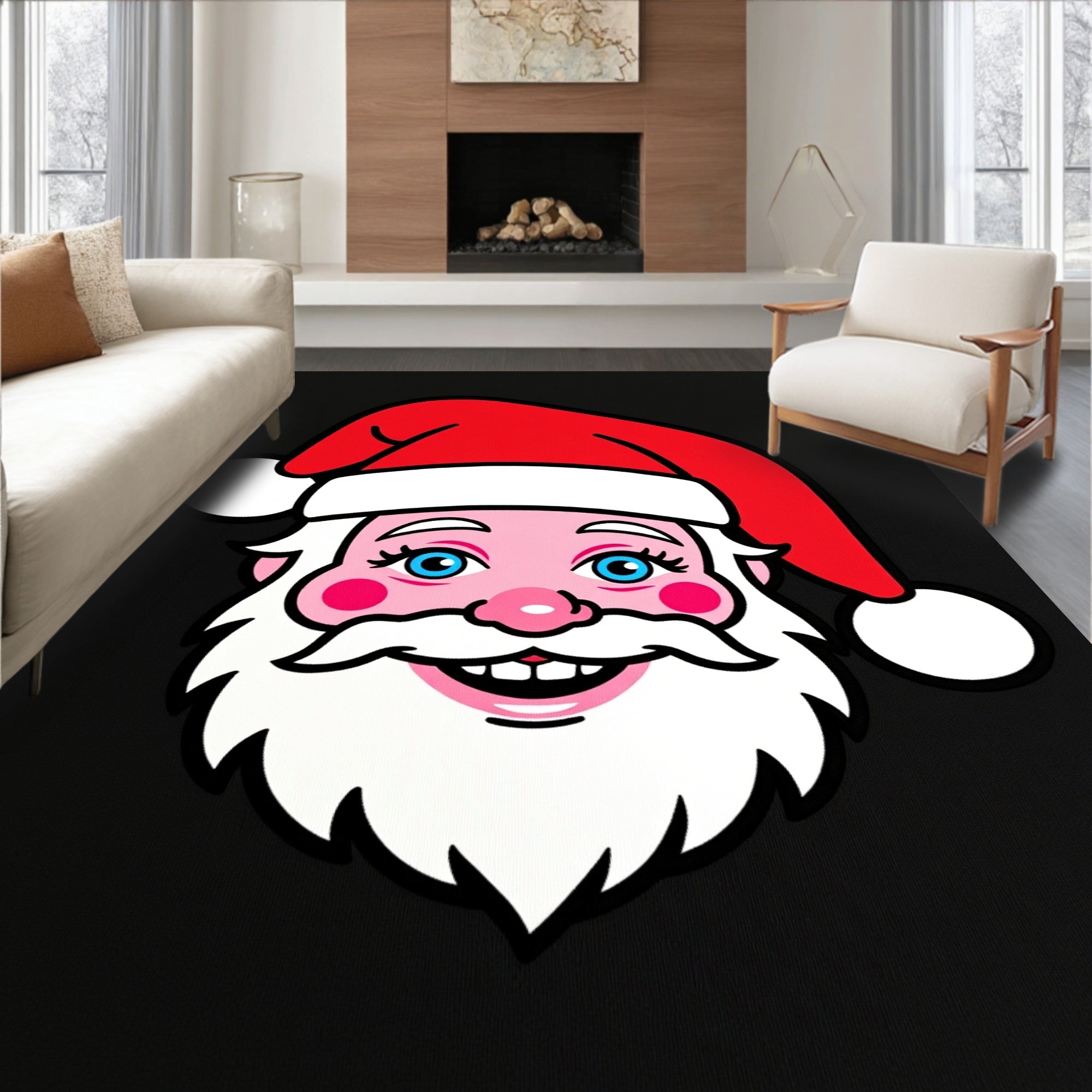 Cheerful Red Santa Claus Face Rug
