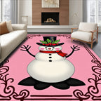 Pink Snowman Christmas Top Hat Holly Rug