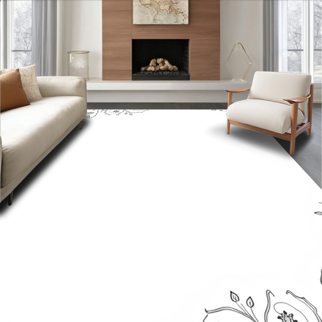Artistic Floral Vines Border Rug