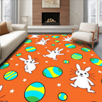 Whimsical White Bunnies Easter Eggs Orange Rug