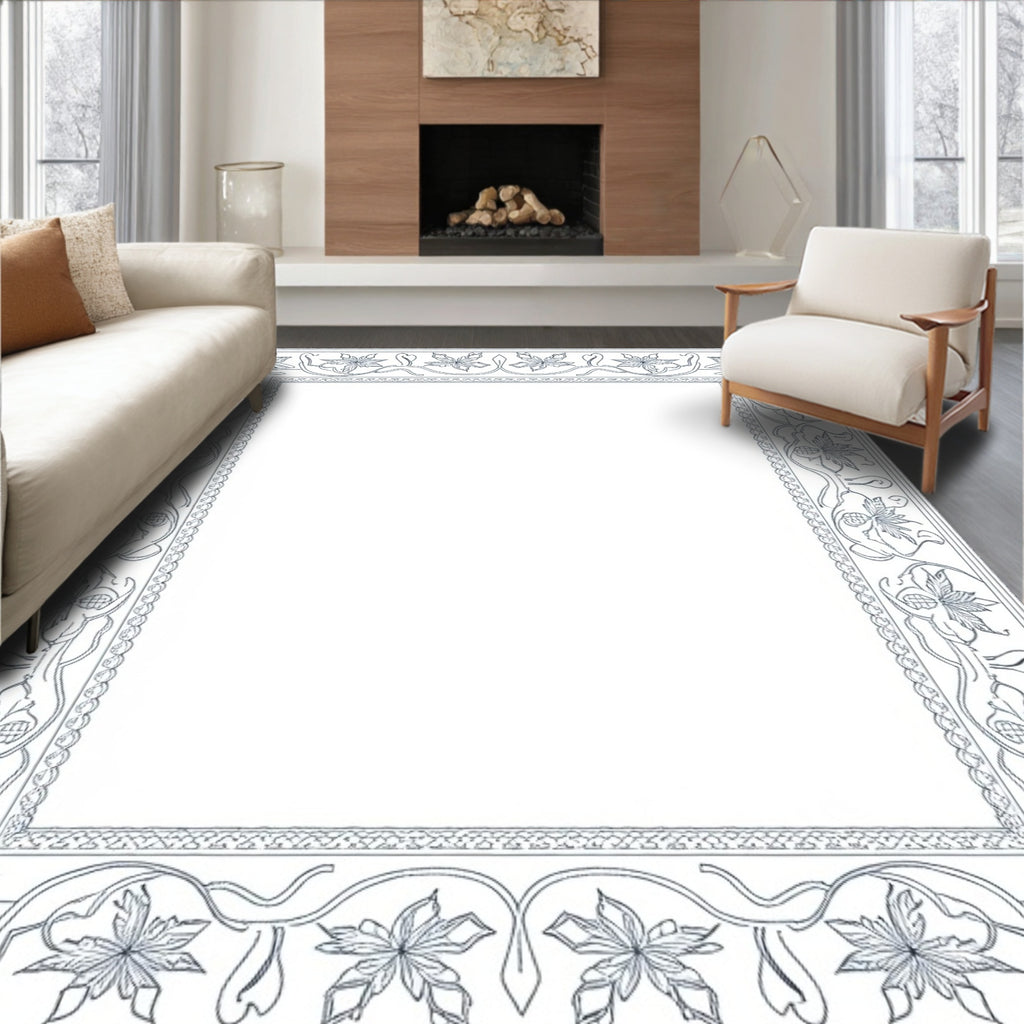 Elegant Floral Vines Border Rug