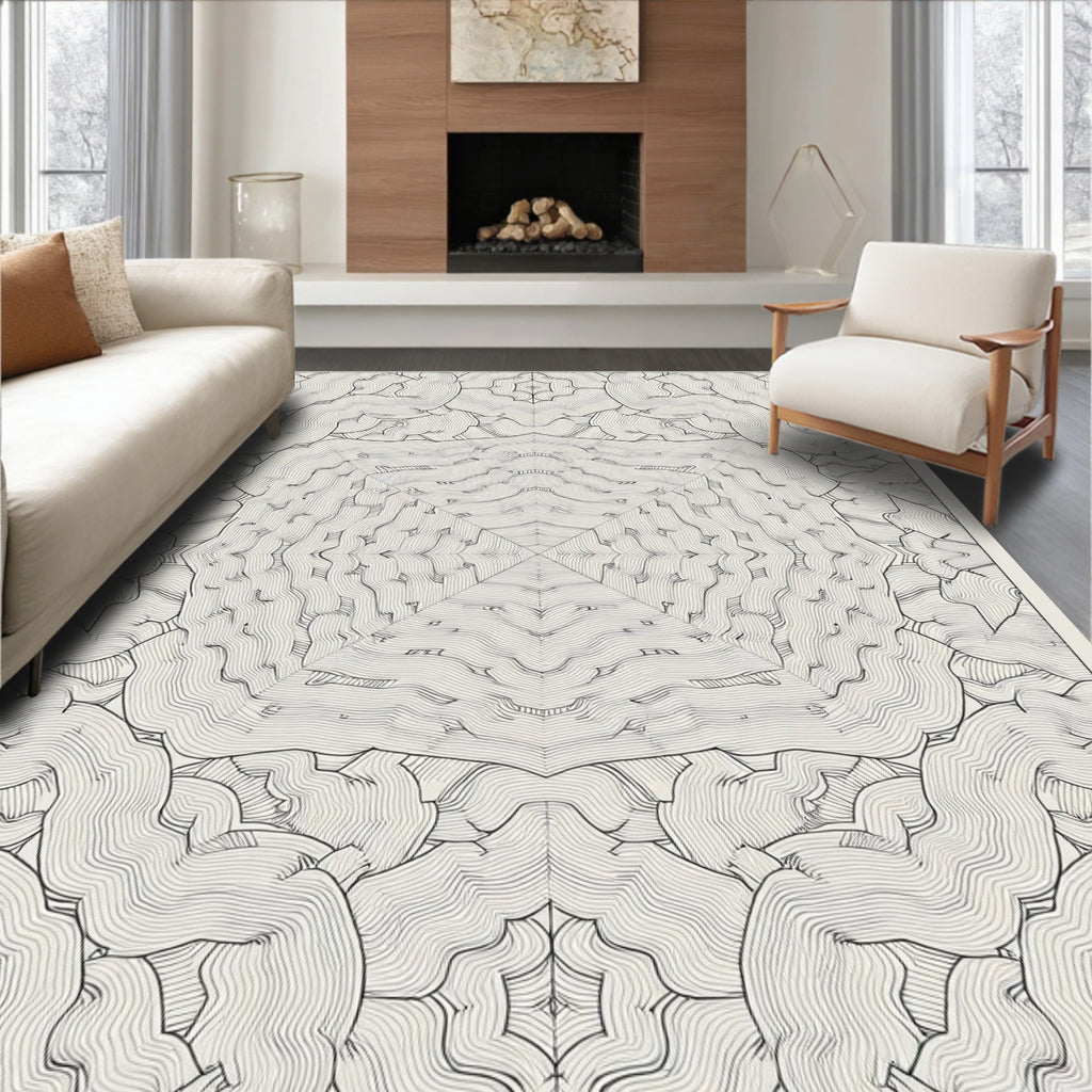 Monochrome Abstract Organic Waves Rug