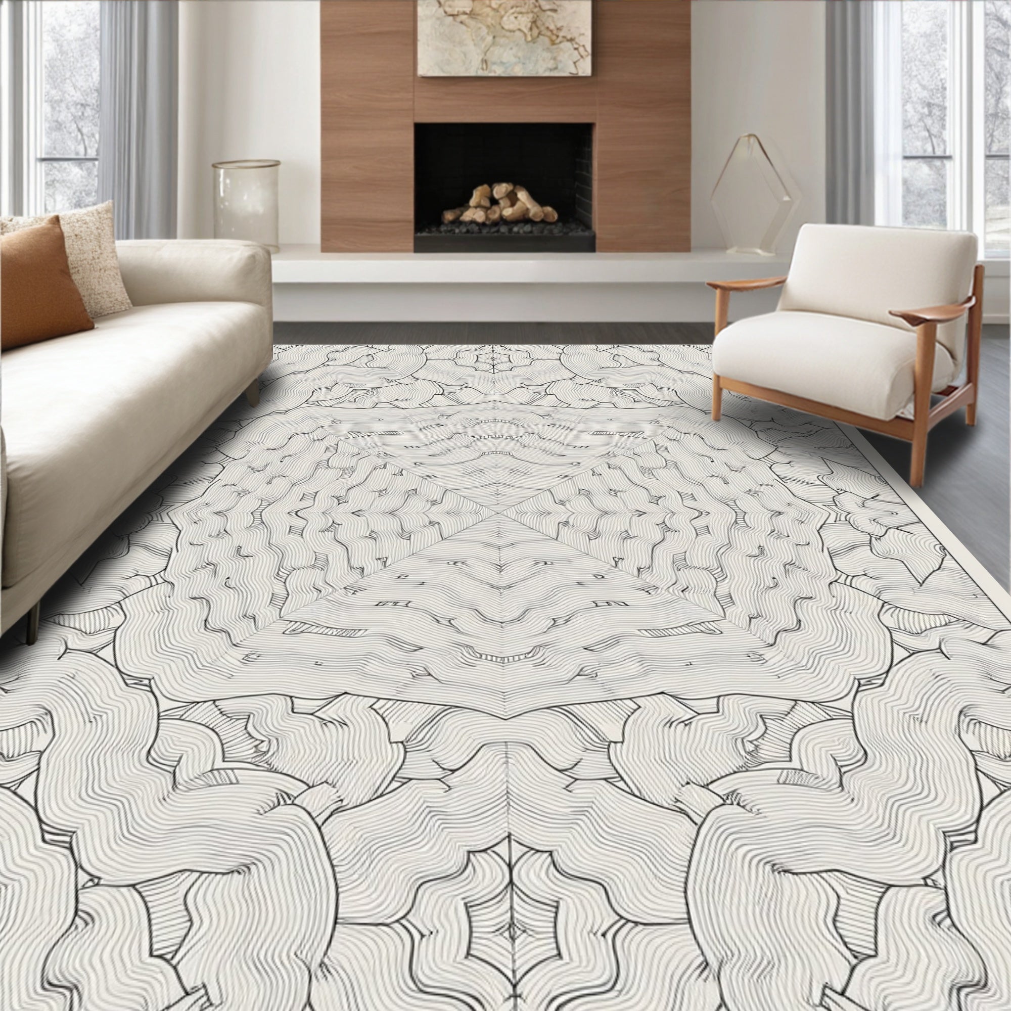 Monochrome Abstract Organic Waves Rug