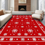 Red White Snowflake Winter Holiday Rug