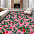 Pink Green Berry Pine Branch Rug