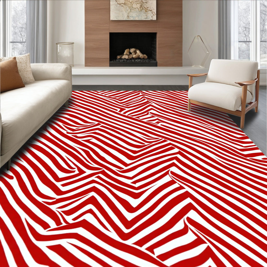 Bold Red Striped Abstract Rug