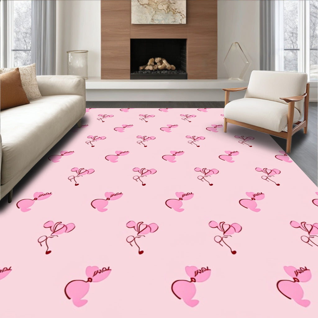 Pink Balloon Heart Line Art Rug