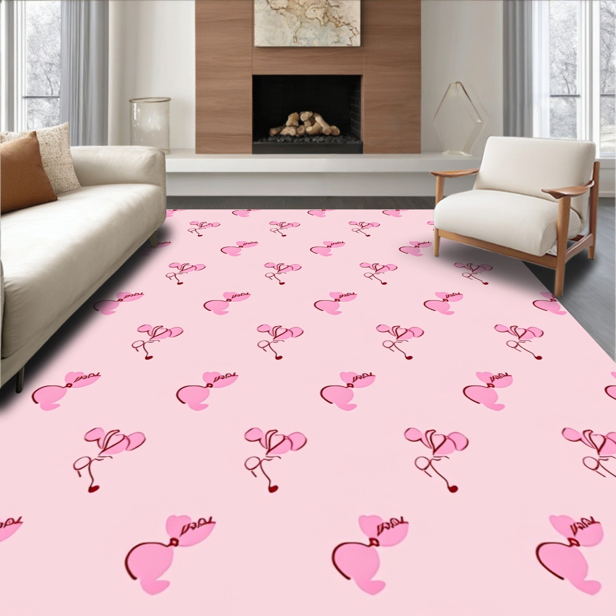Pink Balloon Heart Line Art Rug