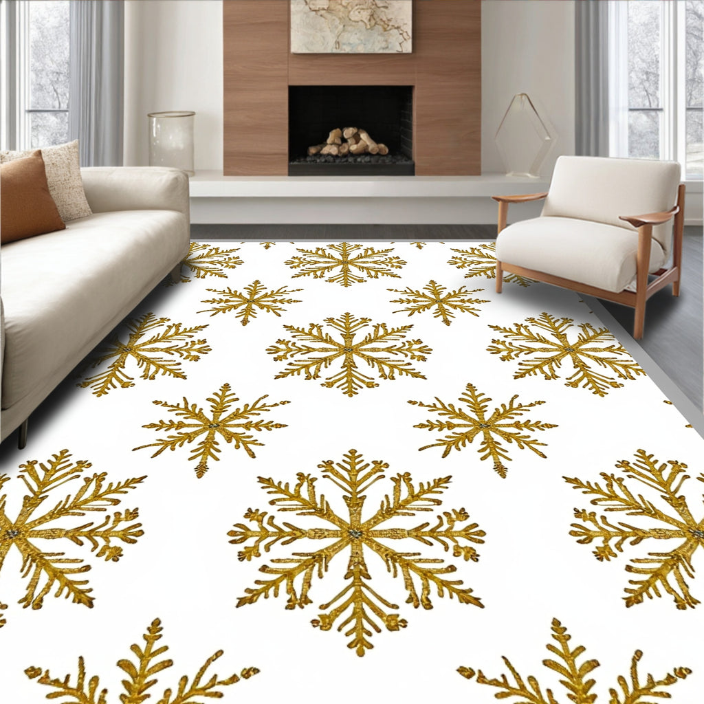 Golden Glitter Snowflake Medley Rug