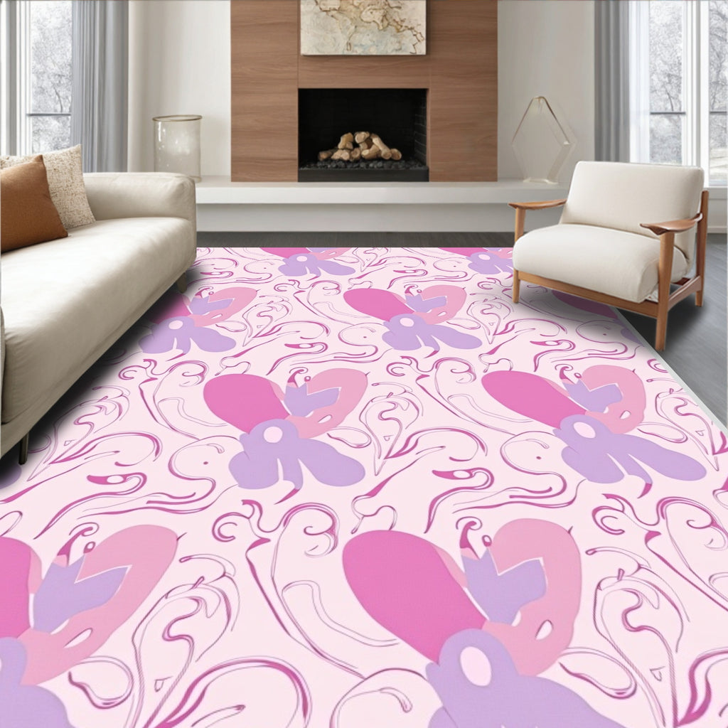 Soft Pink Lavender Heart Swirls Rug