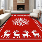 Red White Snowflake Reindeer Border Rug