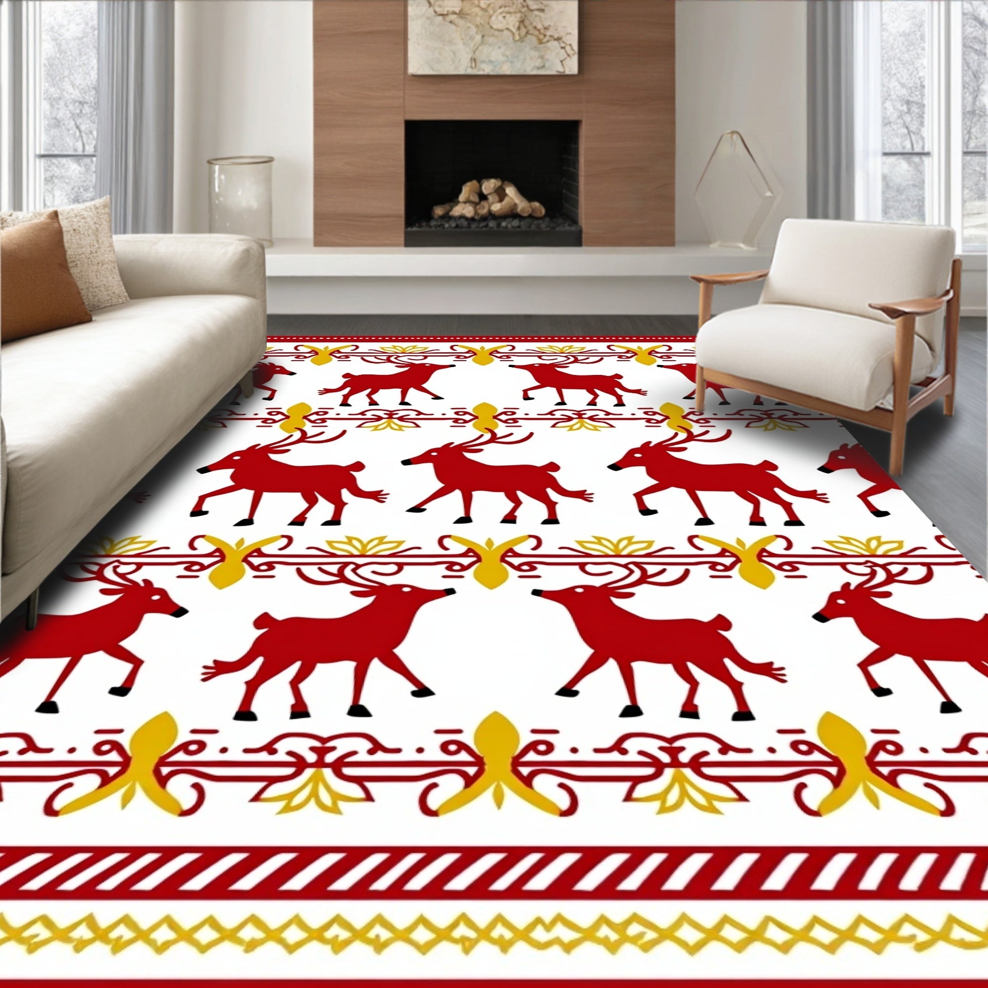 Rustic Red Deer with Golden Border Rug