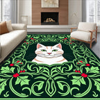 Emerald Green Holly Cat Portrait Rug